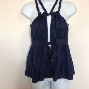 Beautiful silk front tie sexy navy tank